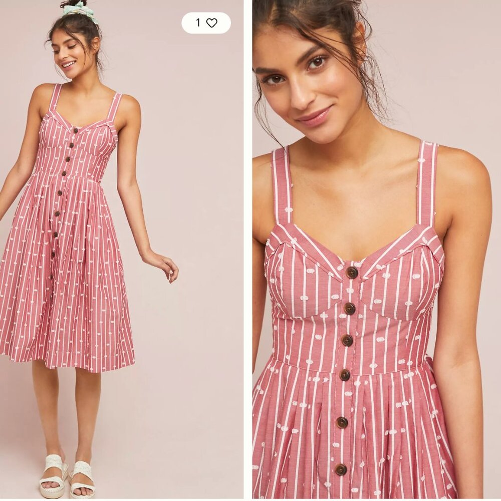 Anthropologie Maeve Hudson Red &White Striped Sleeveless Midi Dress